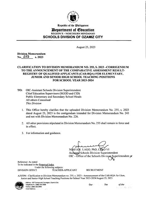 Announcement of the Comparative Assessment Result of the.